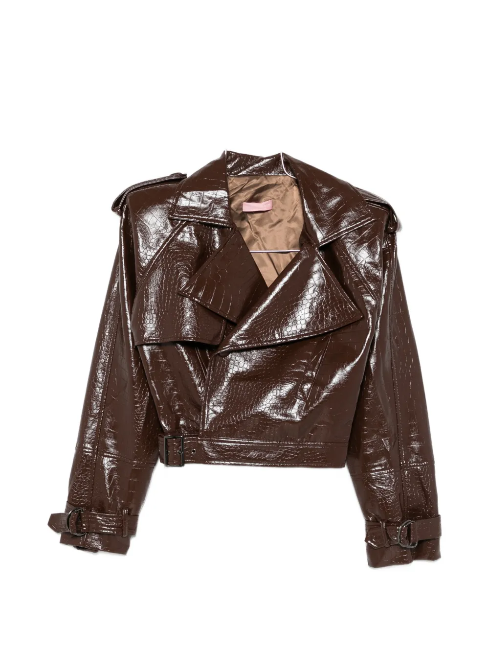 Twenty Four Haitch New Bulut Croc-effect Biker Jacket In Brown