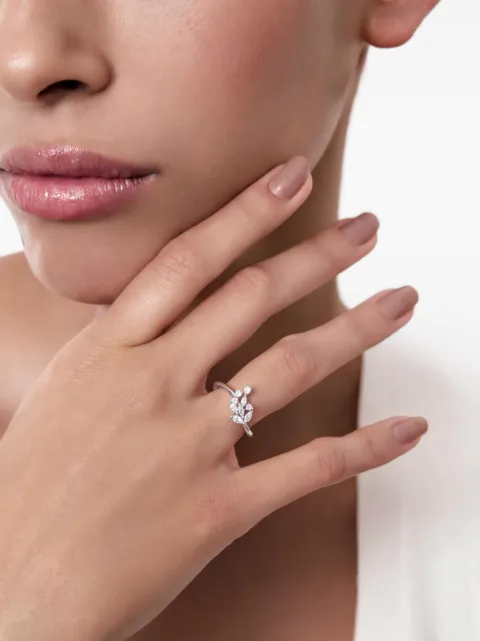 Almas Alaniqa Jewellery 18K white-gold diamond foliage rings