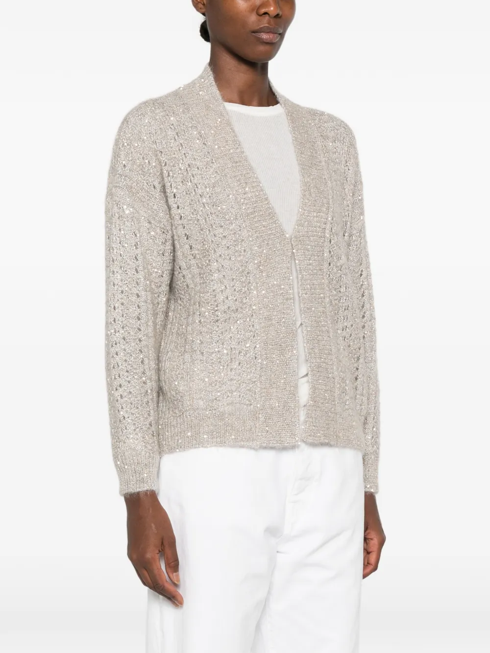 PANICALE sequin-embellished open-knit cardigan - Toni neutri