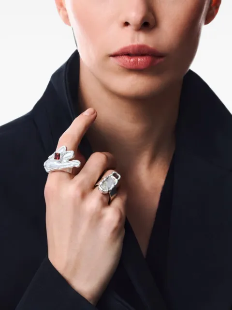 POISONED HEARTS hand-motif wide-band ring