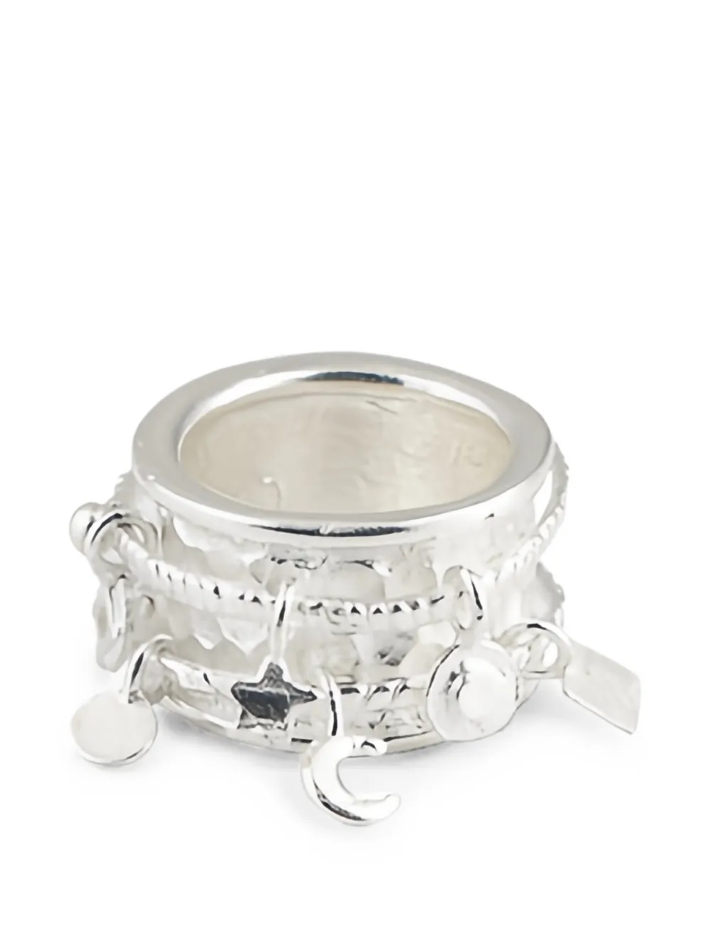 POISONED HEARTS charm-detail hammered-effect ring - Argento