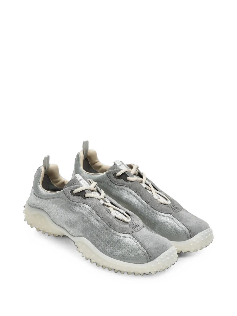 Miu Bubble technical fabric and suede sneakers Zilver