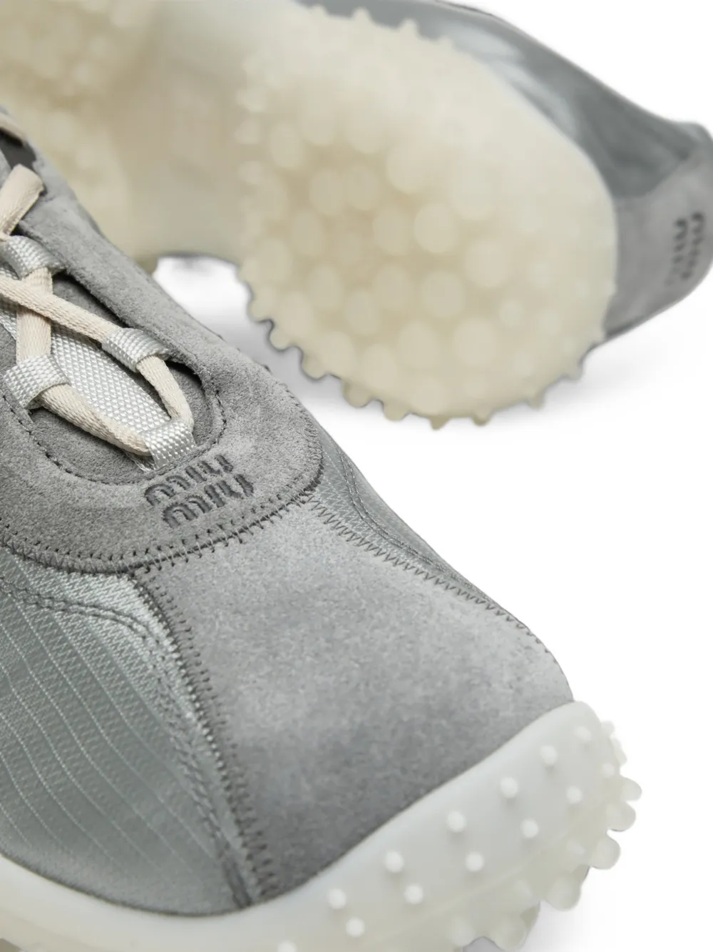 Miu Bubble technical fabric and suede sneakers Zilver