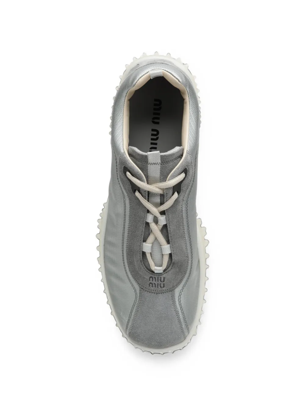 Miu Bubble technical fabric and suede sneakers Zilver