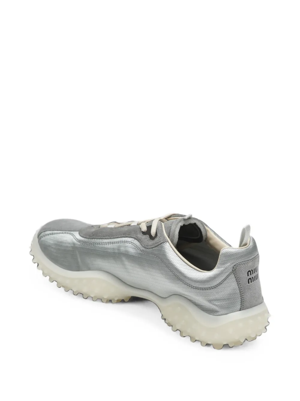 Miu Bubble technical fabric and suede sneakers Zilver