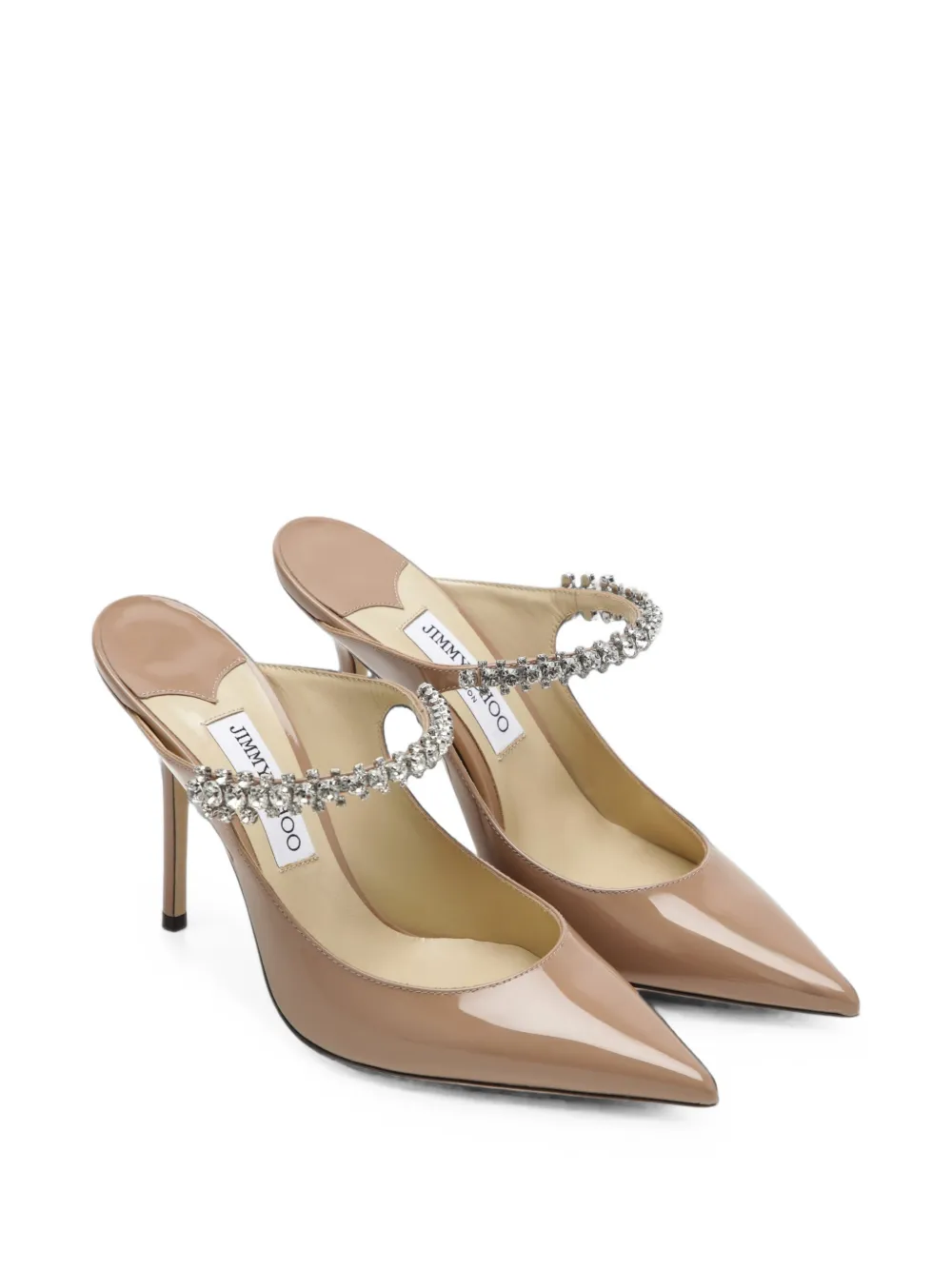 Jimmy Choo Bing 100 lakleren muiltjes met kristallen band Roze