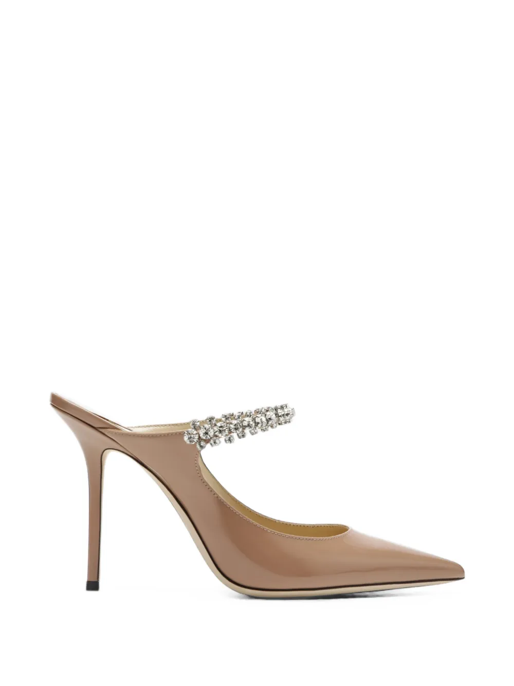 Jimmy Choo Bing 100 ballet pink patent-leather mules with crystal strap - women - Patent Calf Leather/Salpa/Plastic/Metal (Other)/Crystal/Calf Le...