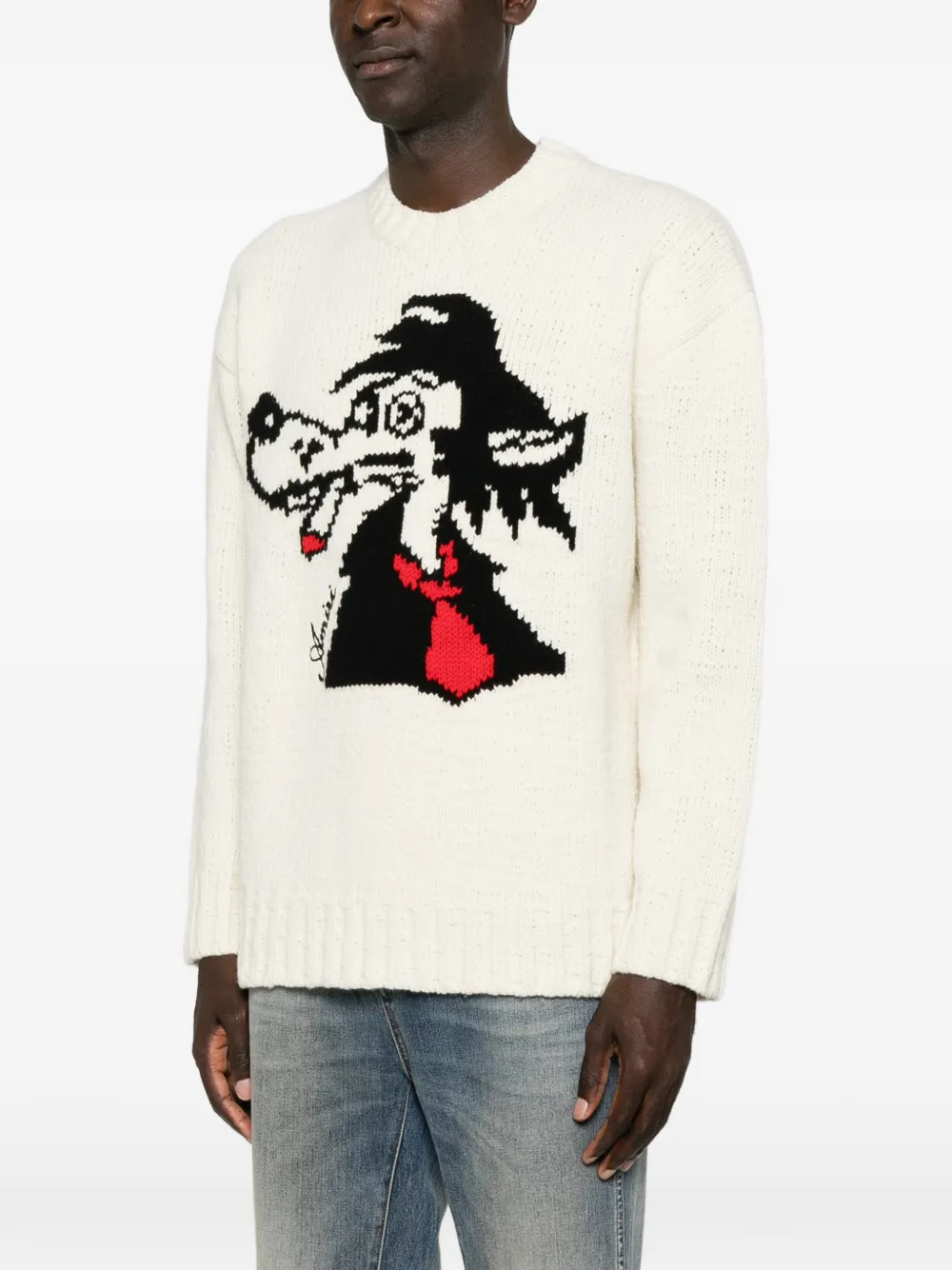 AMIRI Trui met ronde hals en wolf-intarsia Wit