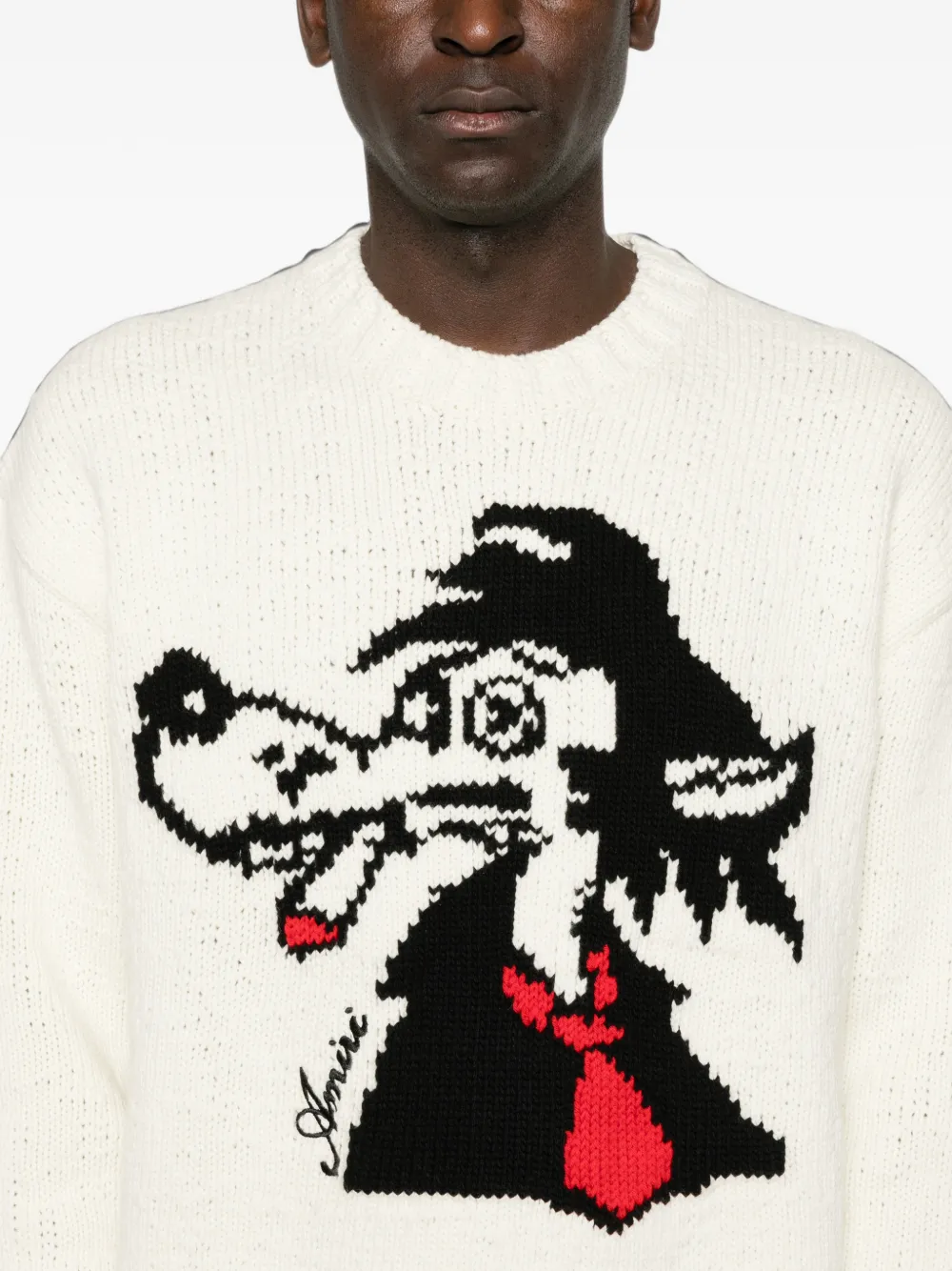 AMIRI Trui met ronde hals en wolf-intarsia Wit