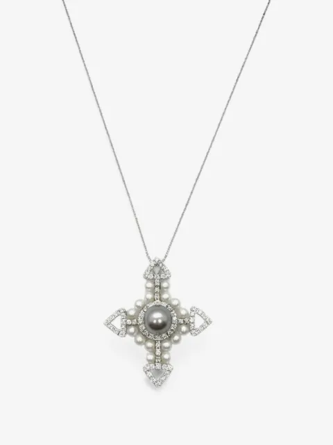 Andreoli diamond and pearl cross necklace