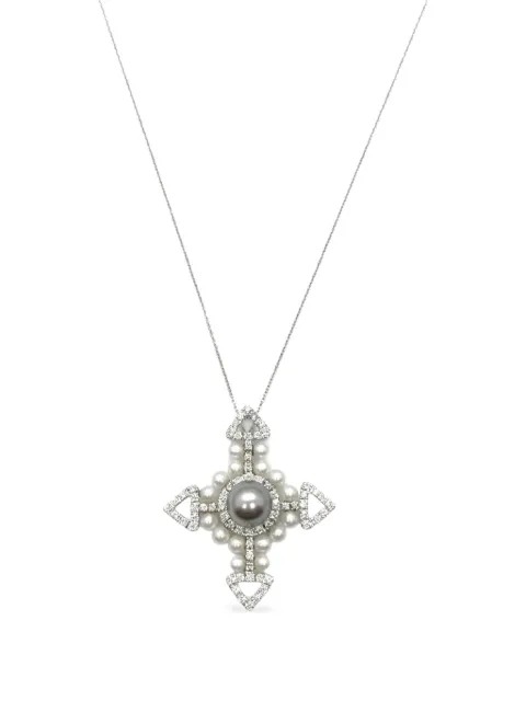 Andreoli diamond and pearl cross necklace