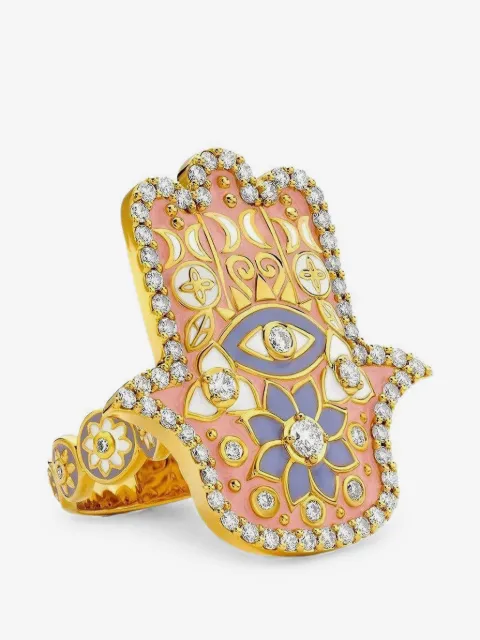 BUDDHA MAMA Hamsa diamond and enamel ring