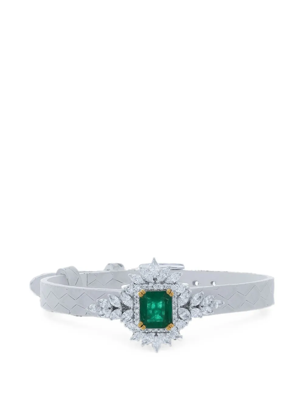 Yeprem emerald and diamond stamped leather bracelet - Silber