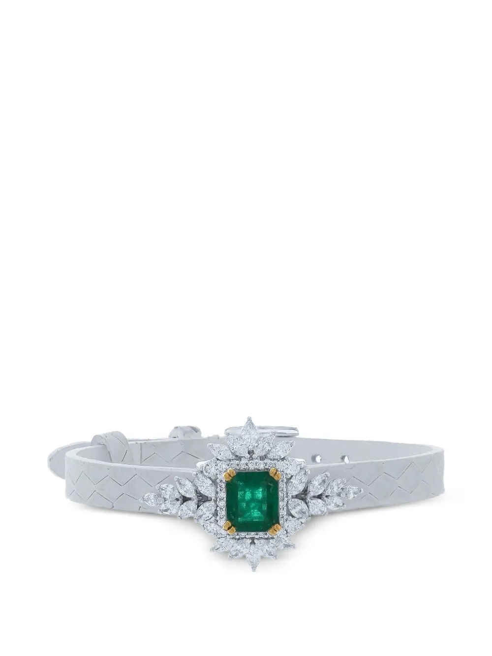 Yeprem emerald and diamond stamped leather bracelet
