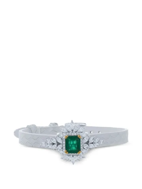 Yeprem emerald and diamond stamped leather bracelet