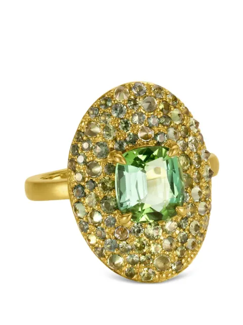 Leigh Maxwell green tourmaline and sapphire shield ring