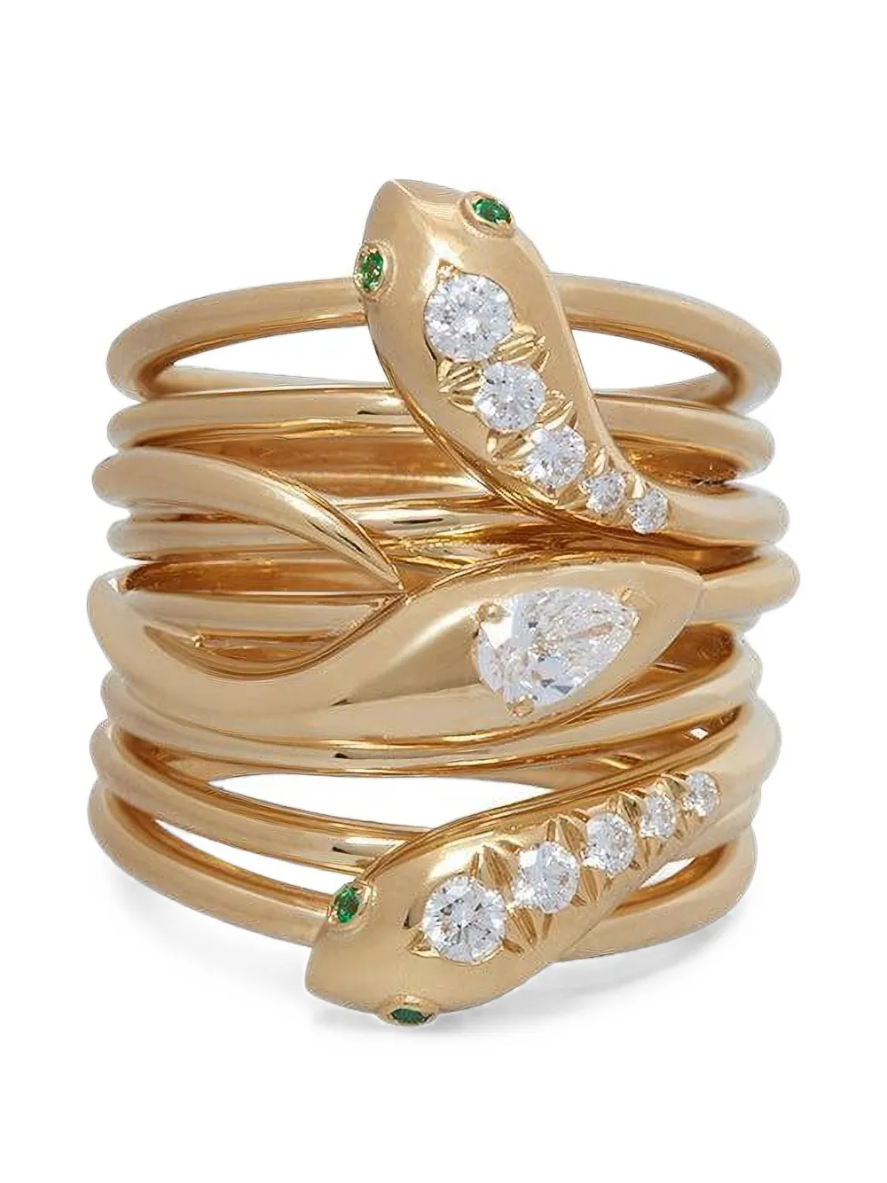 Sidney Garber diamond and emerald serpentine ring - Gold