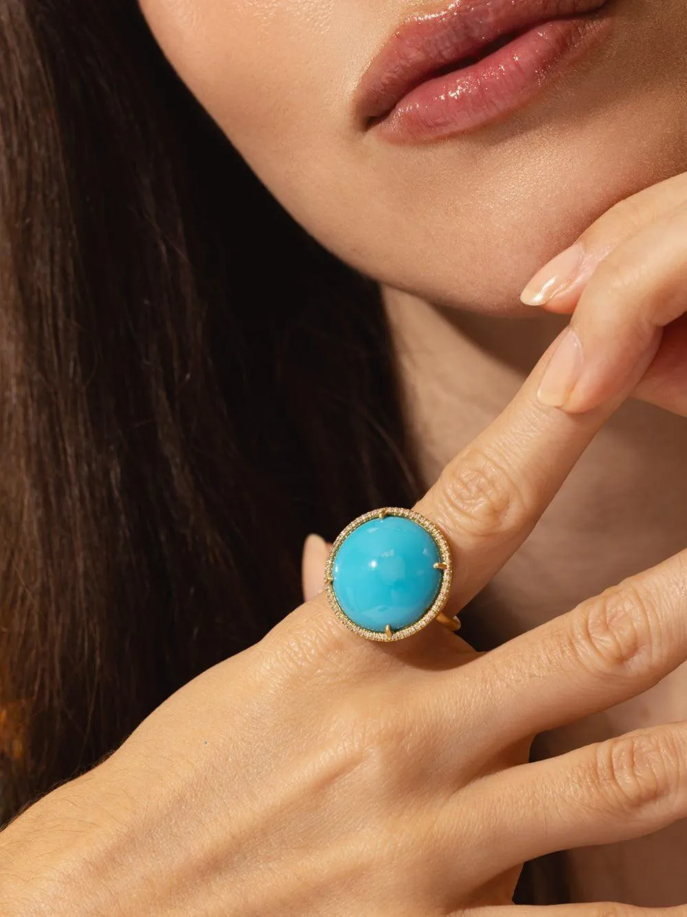 Irene Neuwirth Cassic Turquoise and Diamond Ring in Gold, view 3