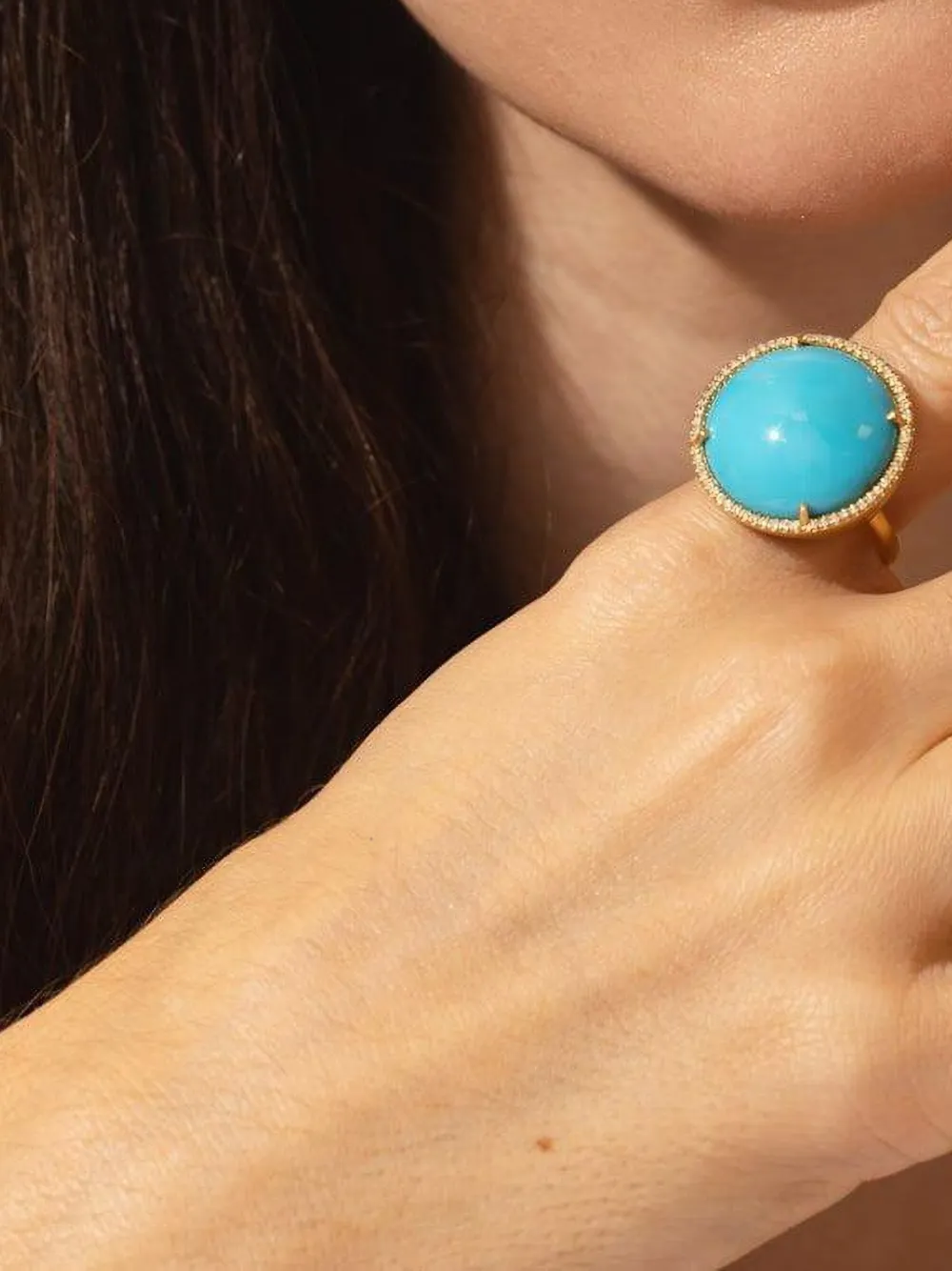 Irene Neuwirth Cassic Turquoise and Diamond Ring in Gold, view 4
