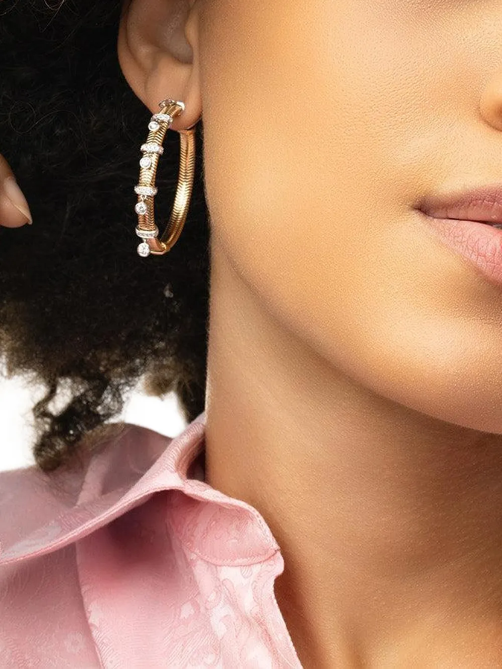 Nikos Koulis Feelings Diamond Hoop Earrings in Gold, view 3