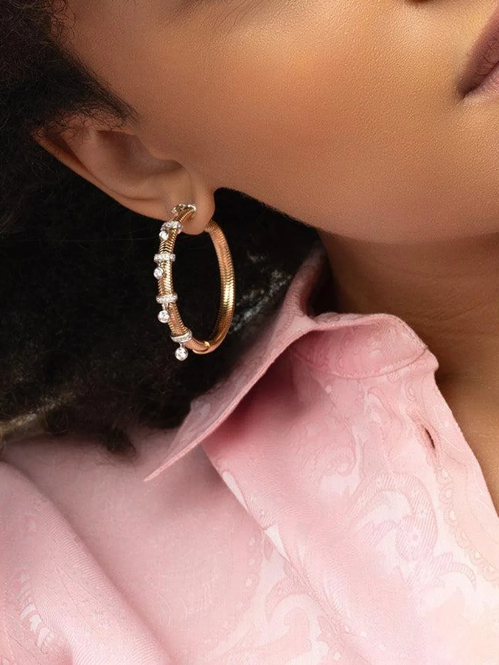 Nikos Koulis Feelings Diamond Hoop Earrings in Gold, view 2