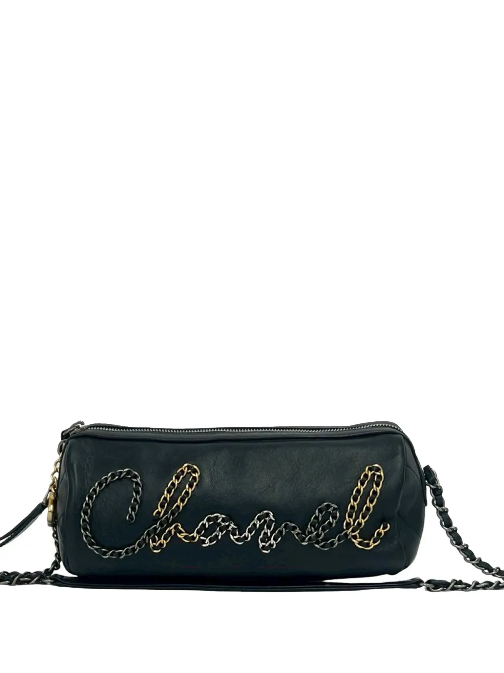 CHANEL Pre-Owned 2019 Calfskin Signature Chain Signe Bowling Bag crossbody bag - Schwarz