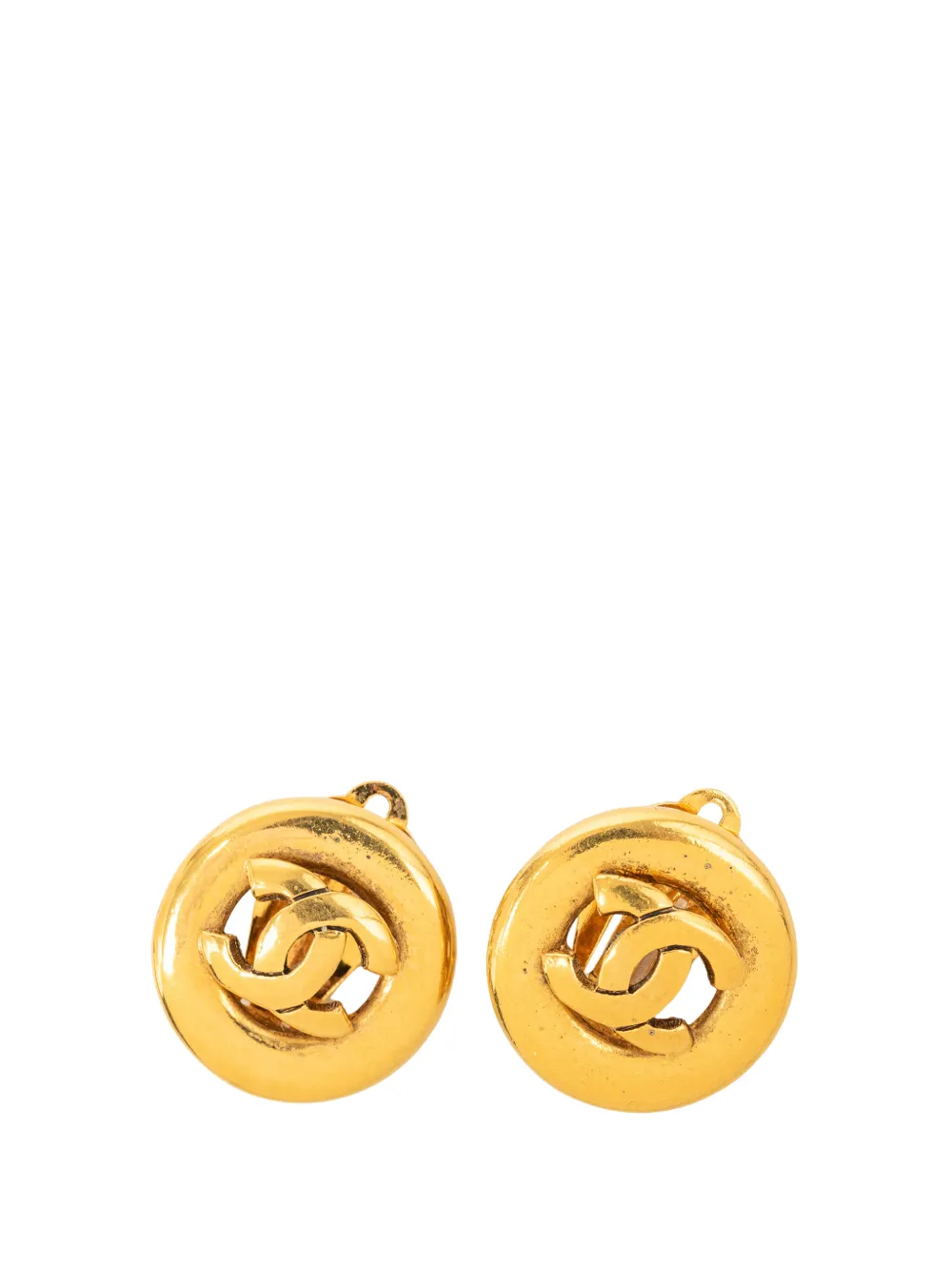 CHANEL Pre-Owned 1950-1970 CC Gold Plated Round Clip On Earrings costume earrings
