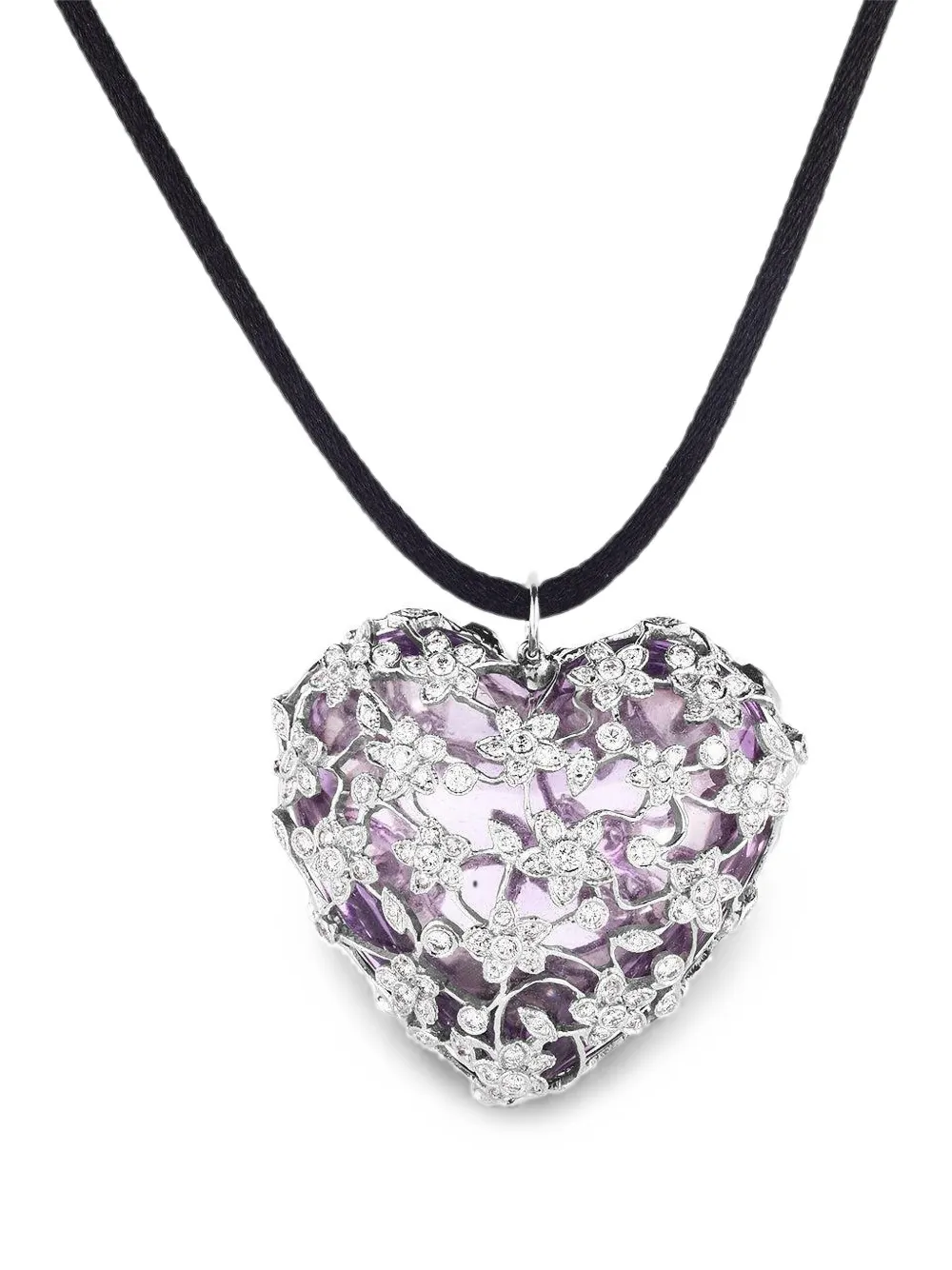 Cicada Jewelry amethyst and diamond heart-pendant necklace - Silber