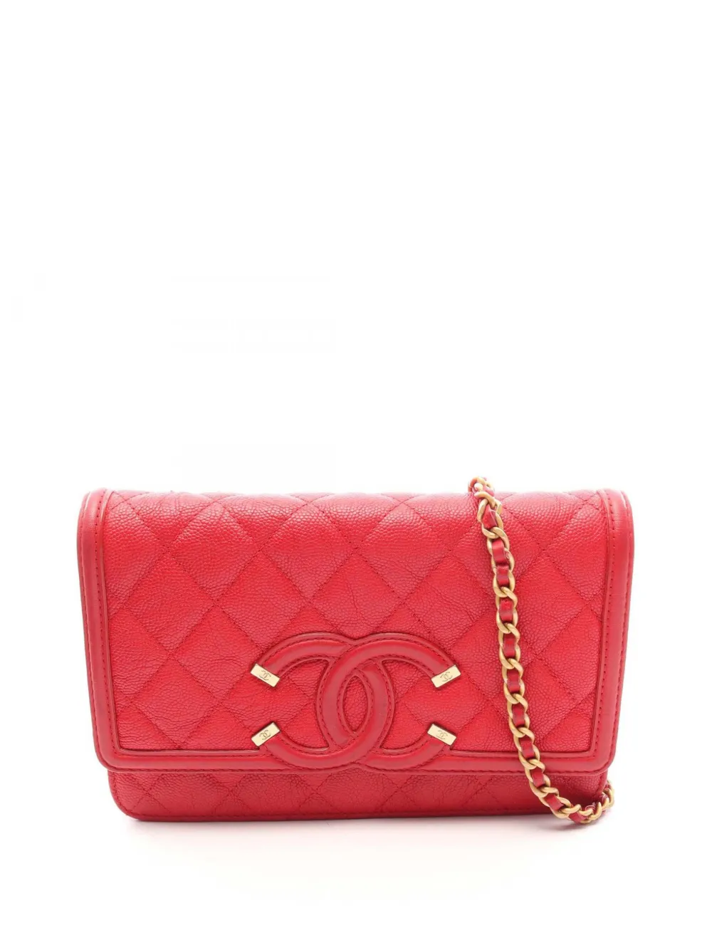 CHANEL Pre-Owned 2018 Caviar CC Filigree Wallet On Chain crossbody bag - Rot