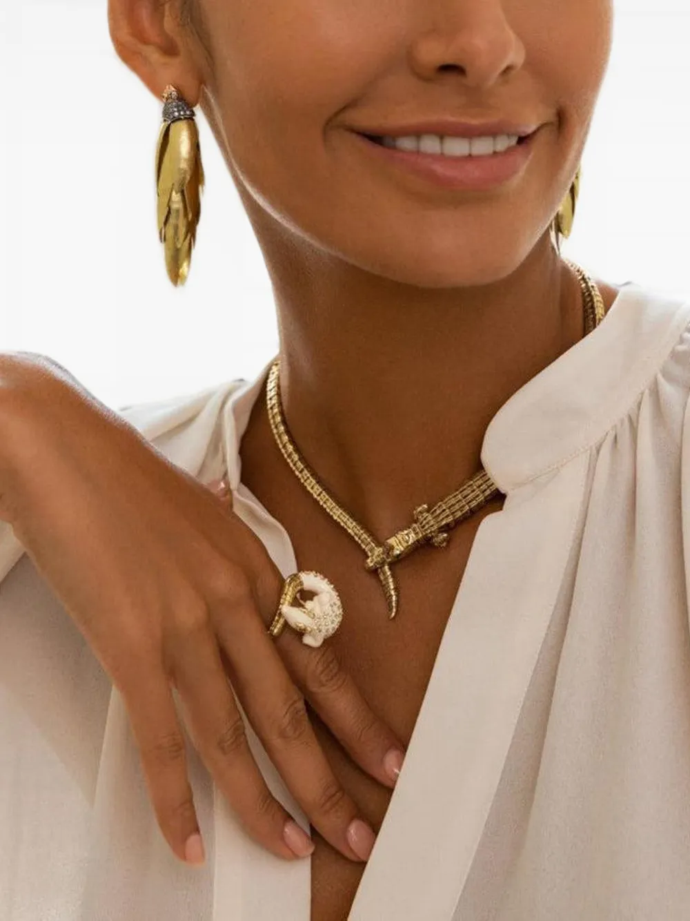 Bibi van der Velden Alligator Twist tsavorite and mammoth ring - Gold
