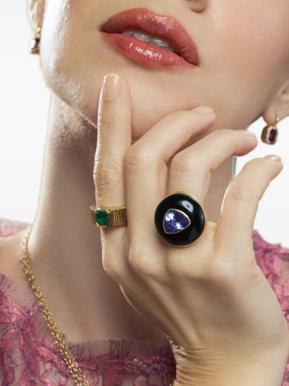 Retrouvaí Lollipop tanzanite and onyx ring - Gold
