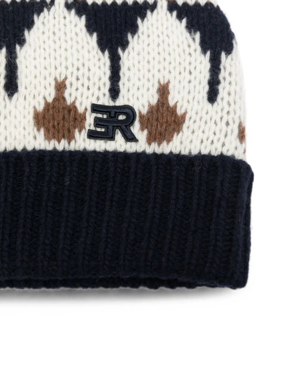 ERMANNO FIRENZE Fair Isle-knit logo-patch beanie hat Beige