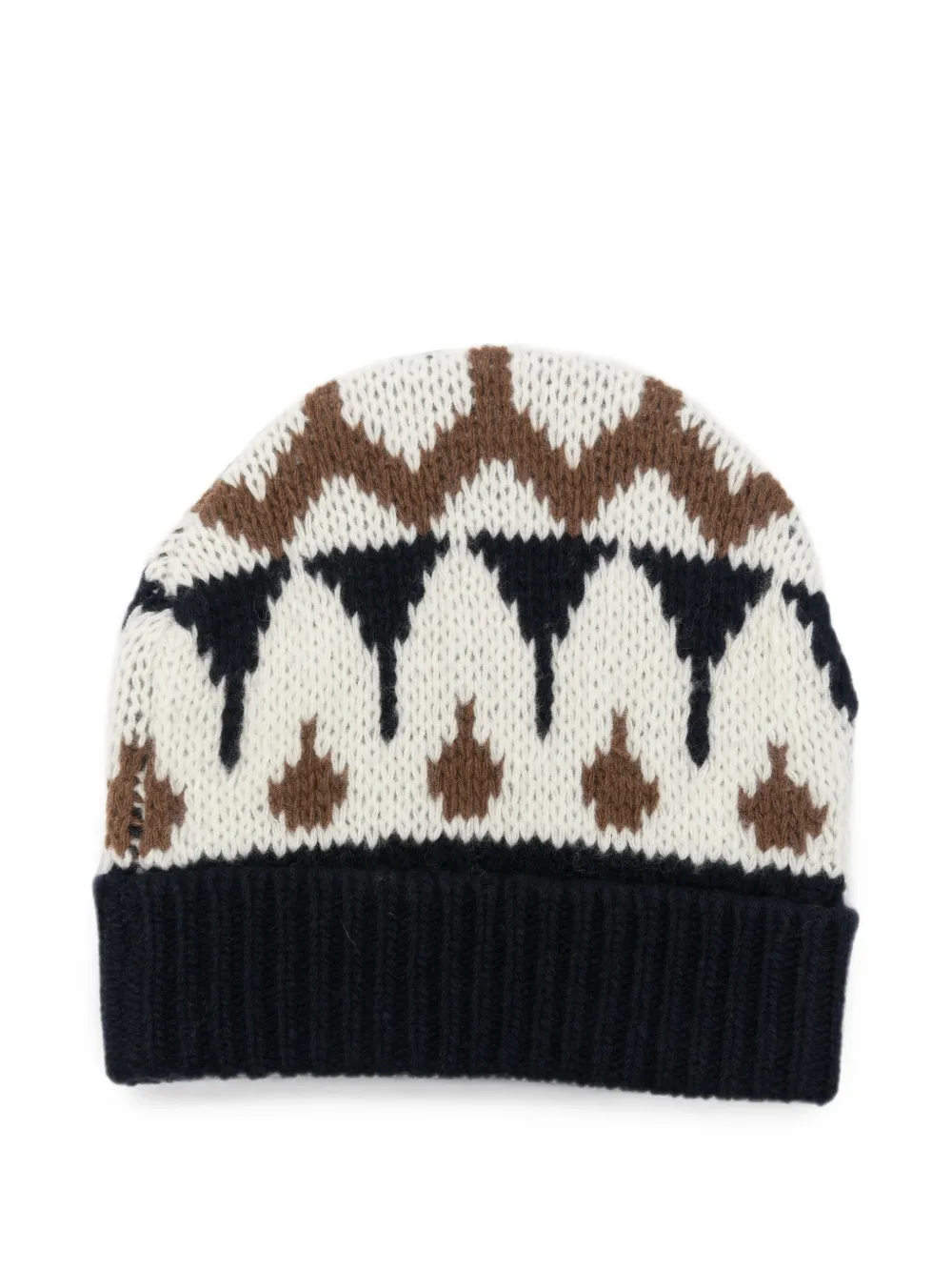 ERMANNO FIRENZE Fair Isle-knit logo-patch beanie hat Beige
