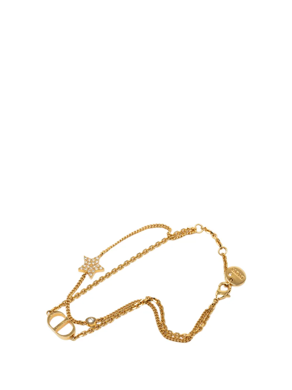 Christian Dior Pre-Owned 2021-2026 Gold Plated and Strass Petit CD Logo Heart Charm Double Chain Bracelet costume bracelet