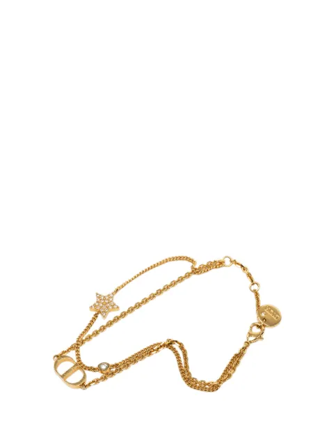 Christian Dior Pre-Owned pulsera de cadena doble bañada en oro y strass con dije de corazón y logo CD 2021-2026