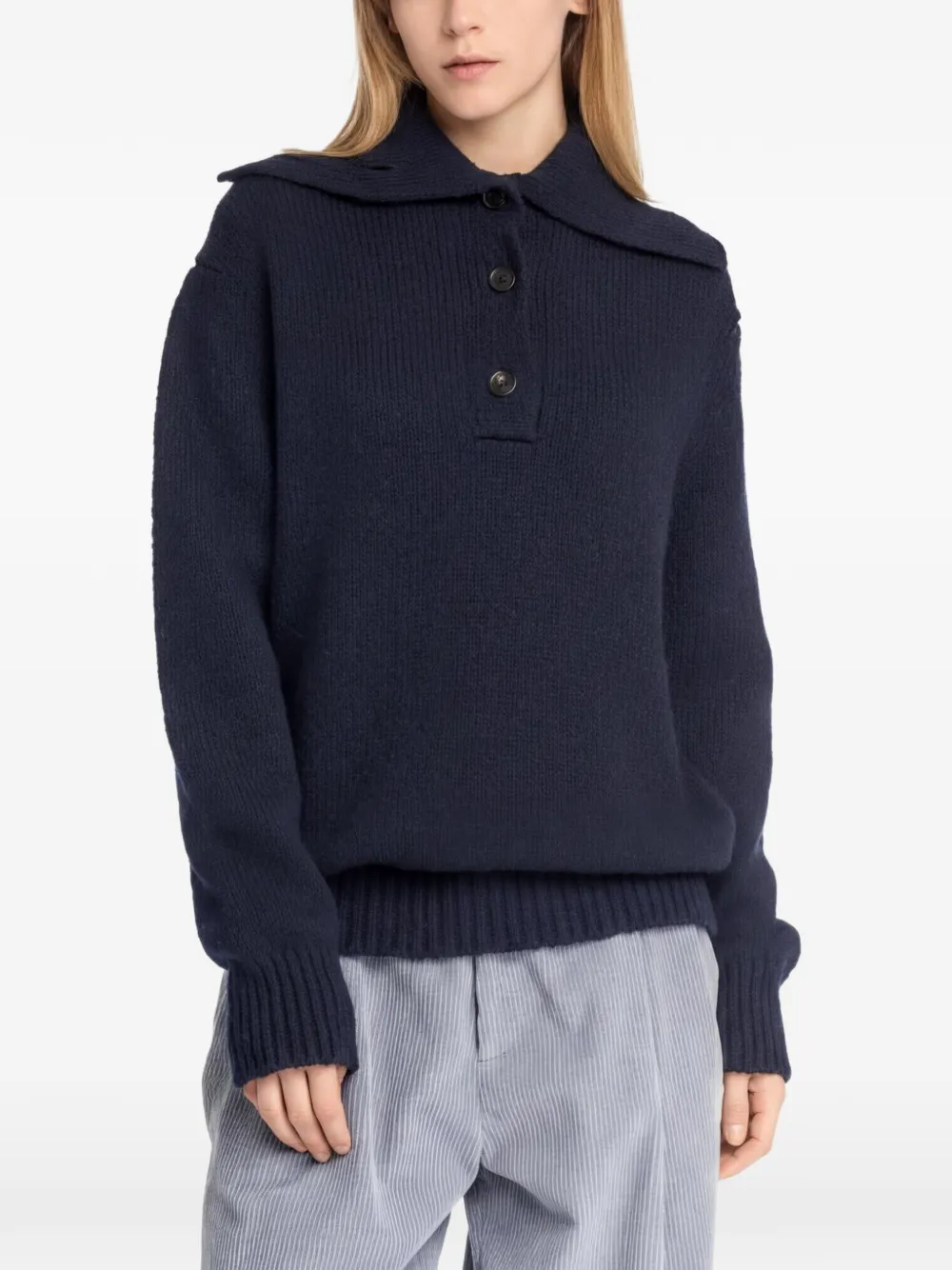 Malo button-placket spread-collar sweater - Blu