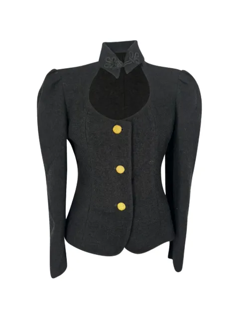 Alessandra Rich Alessandra Rich Tweed Boucle Nehru Collar Jacket in Black Wool