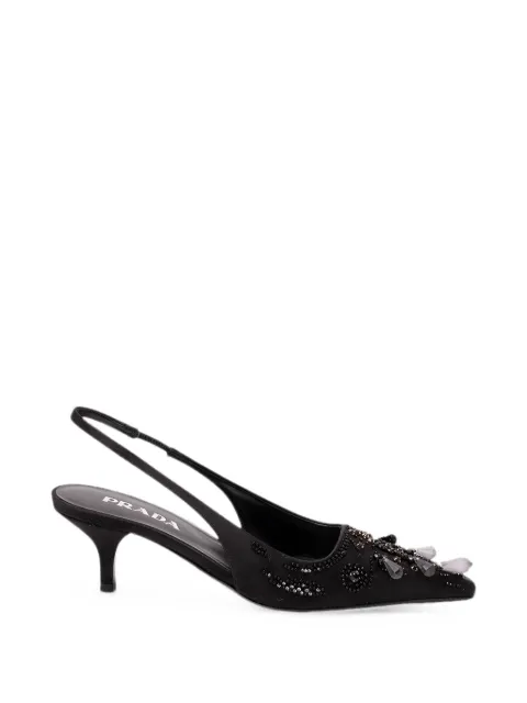 Prada embroidered satin slingback pumps