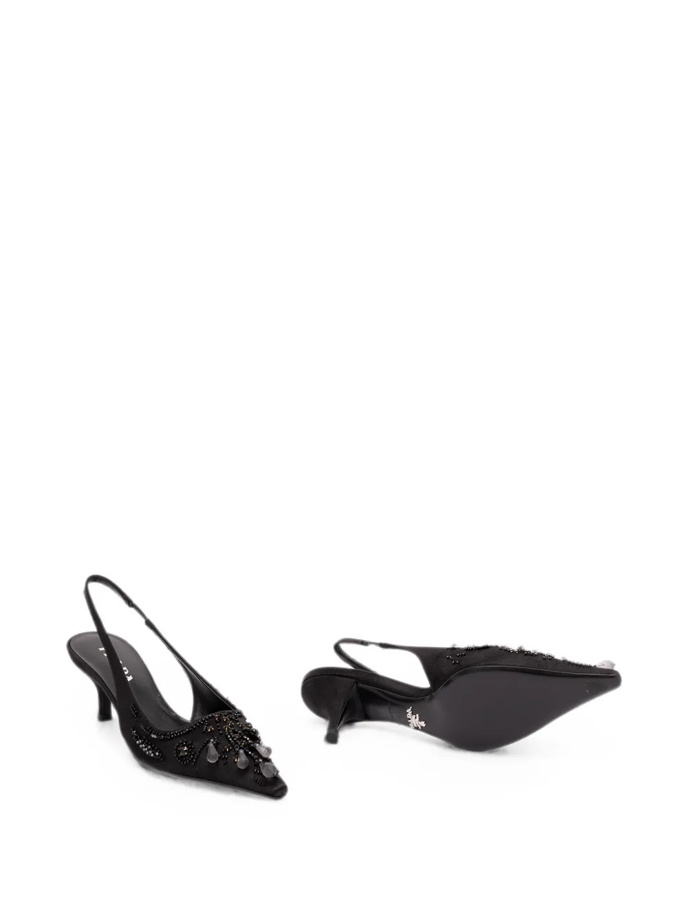 Prada Satijnen slingback pumps met borduurwerk Zwart