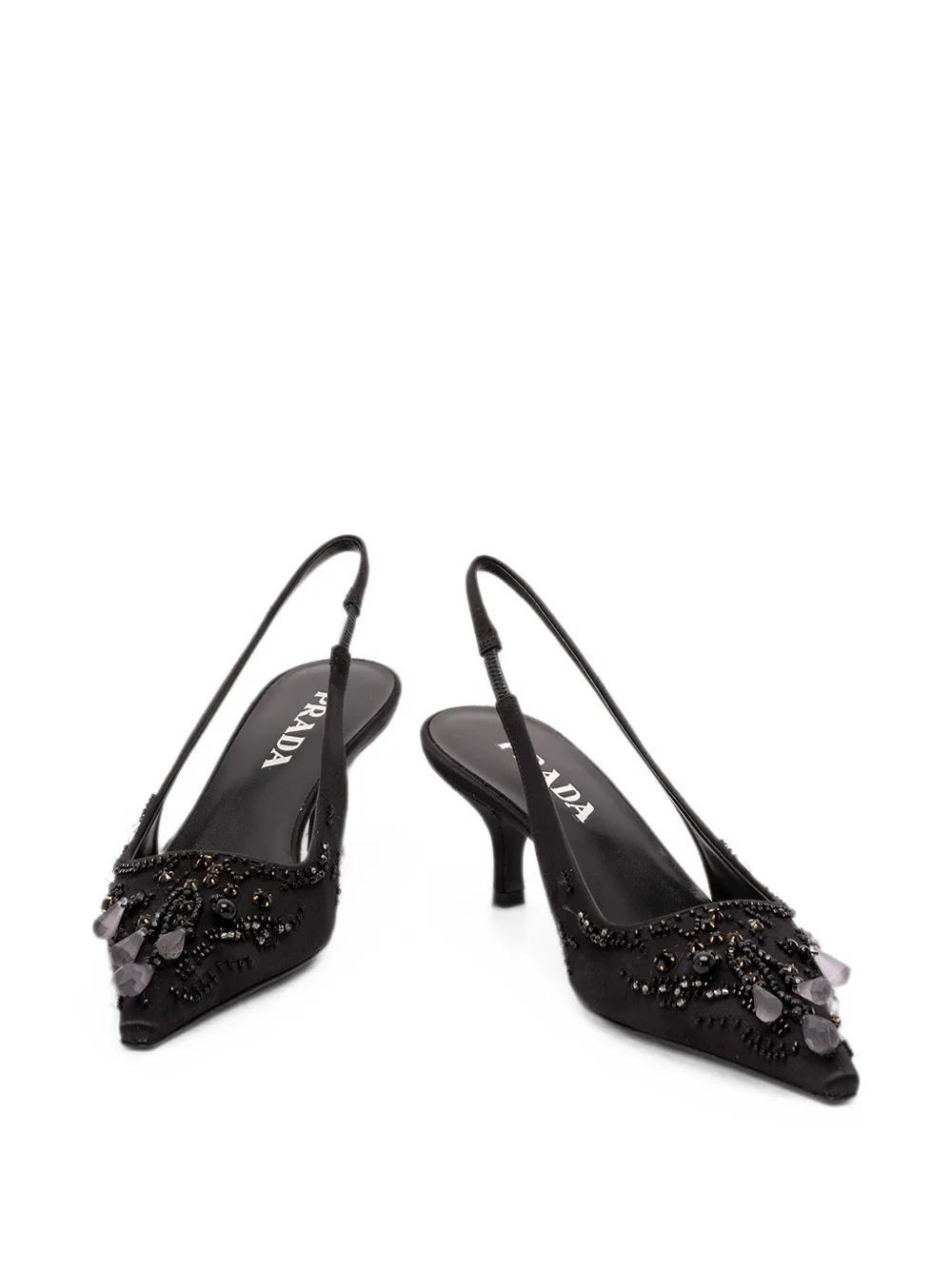 Prada Satijnen slingback pumps met borduurwerk Zwart