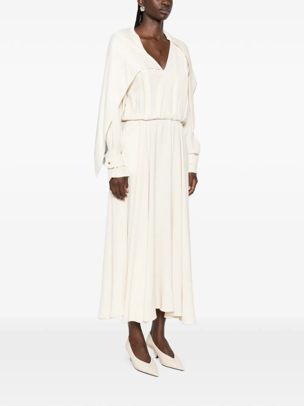 Alberta Ferretti Jurk met cape-effect en V-hals Wit