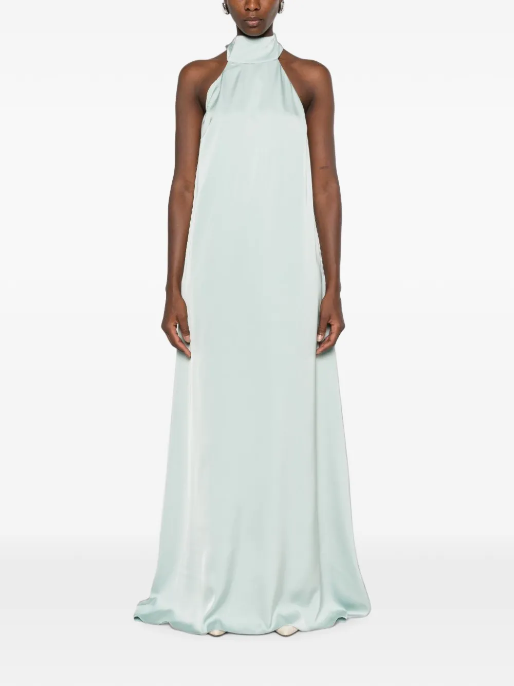 THE ARCHIVIA The Riviera feather-trim halterneck maxi dress