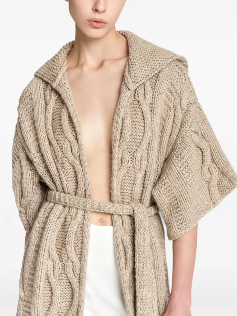 Malo Kabelgebreide jas met capuchon Beige