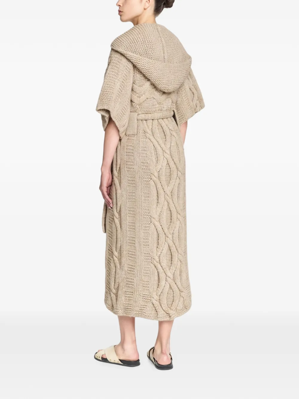 Malo Kabelgebreide jas met capuchon Beige