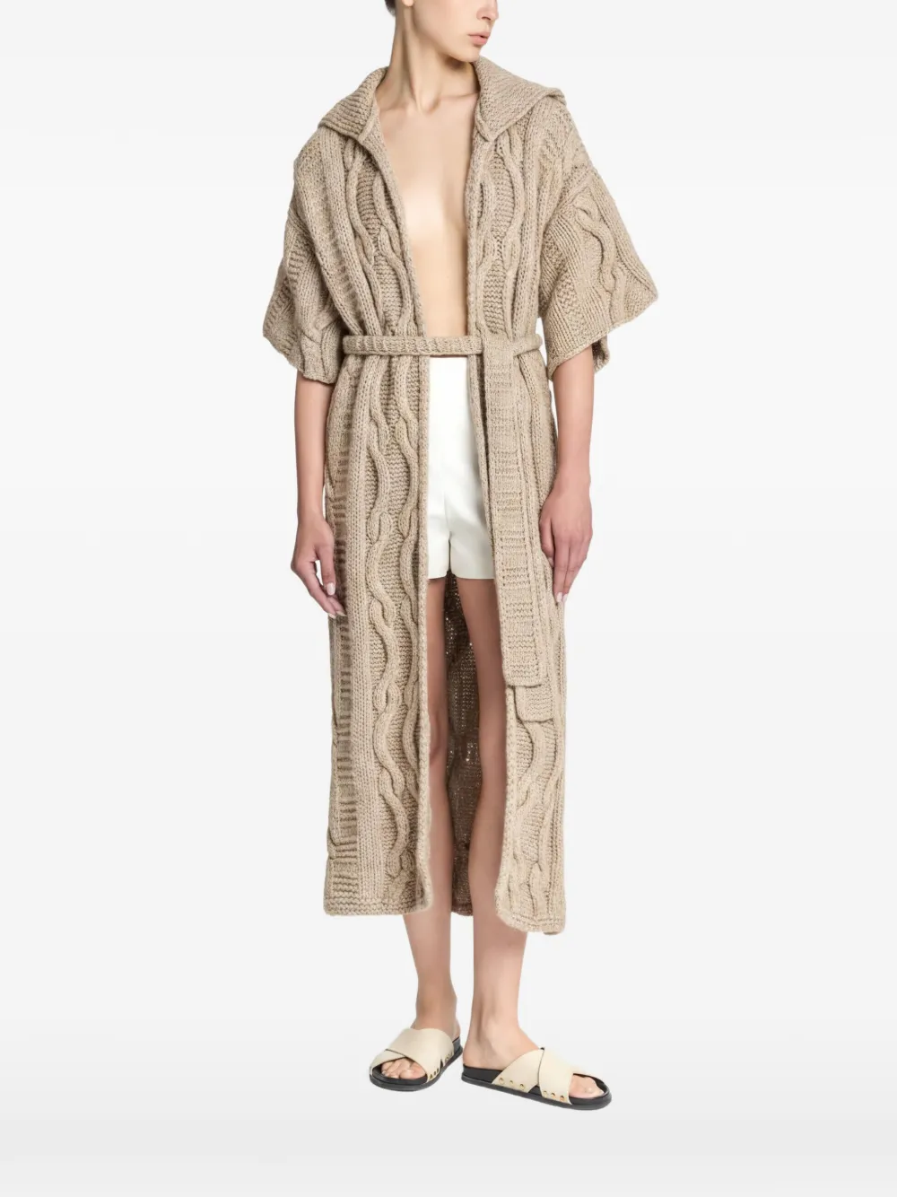Malo cable-knit hooded coat - Toni neutri