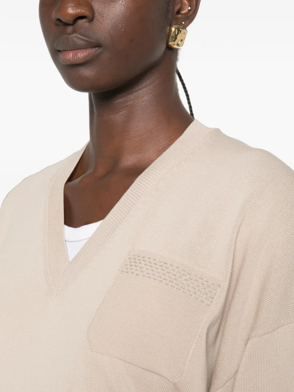 Peserico Trui met V-hals en zak Beige