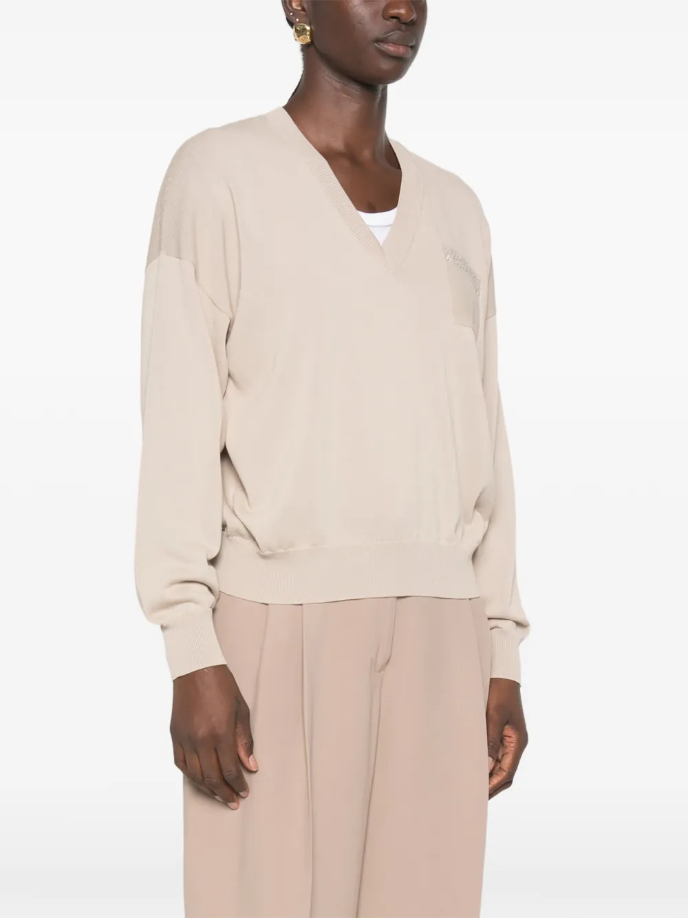 Peserico Trui met V-hals en zak Beige