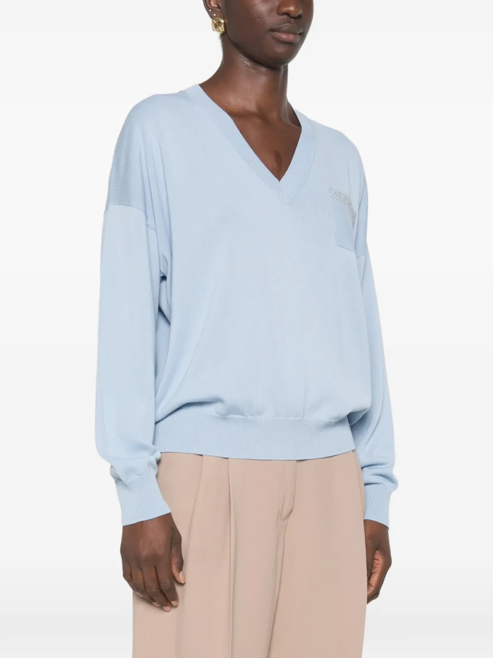 Peserico embellished V-neck sweater Blauw