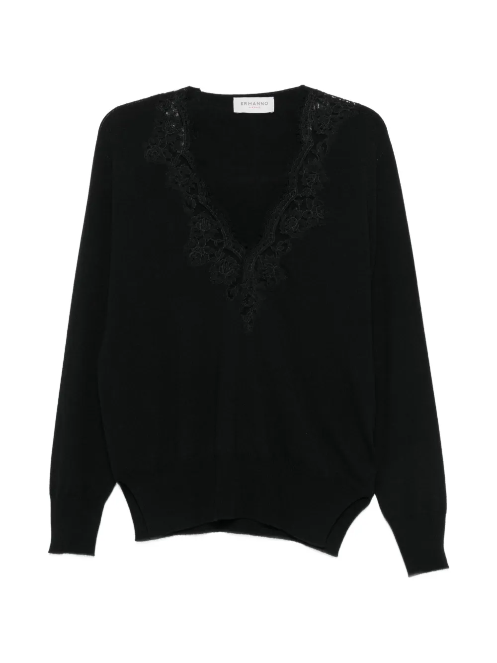 ERMANNO FIRENZE lace-trim V-neck sweater - Nero