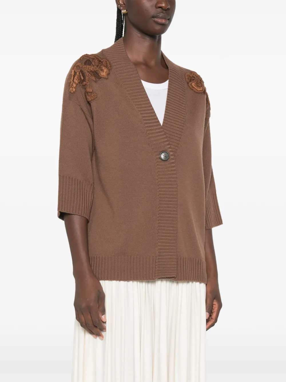 ERMANNO FIRENZE Vest met bloemapplicatie en korte mouwen Bruin